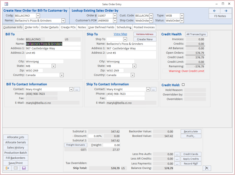 screenshot of Blue Link ERP